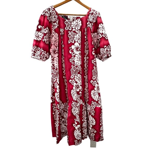 Royal Creations Hawaiian Dress Kaftan Muumuu sz XL Made in Hawaii Floral Red